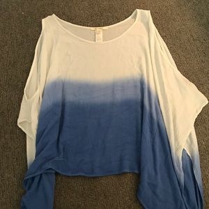 Blue/white open shoulder blouse